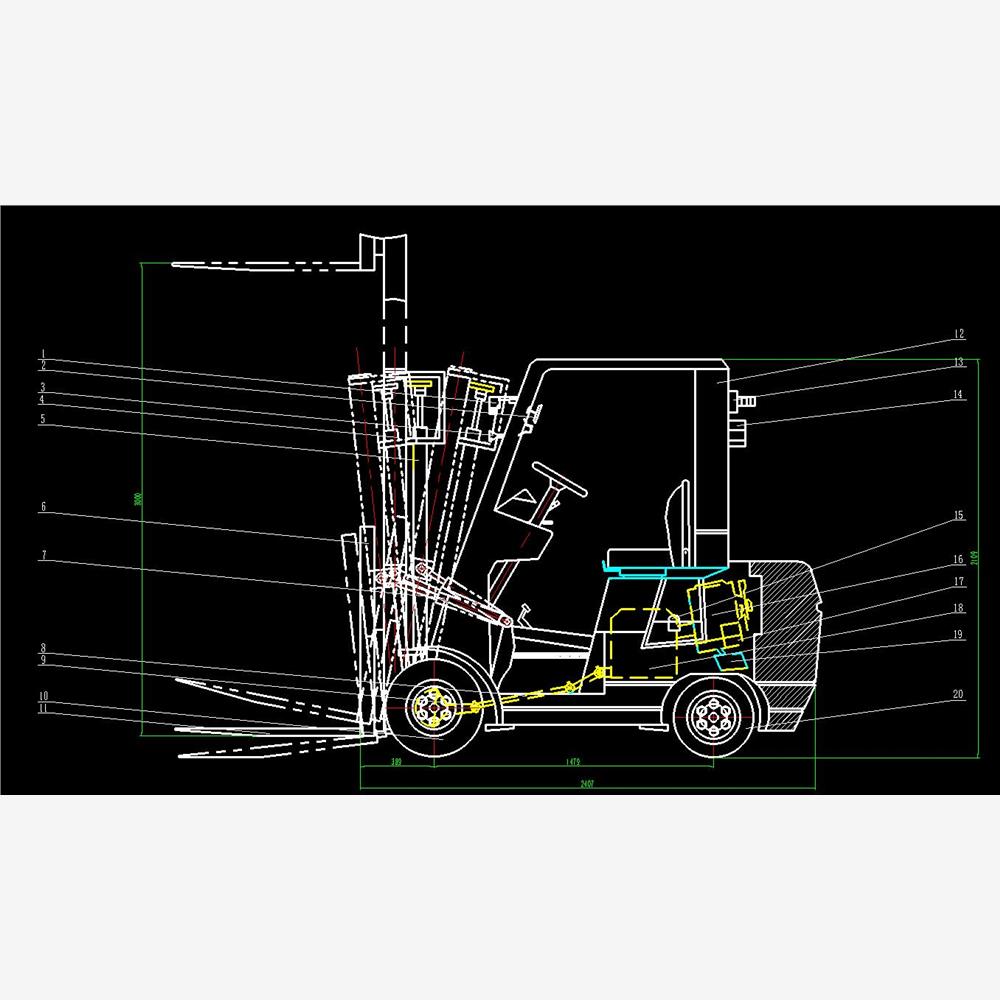 电动叉车设计2D图机械CAD图纸