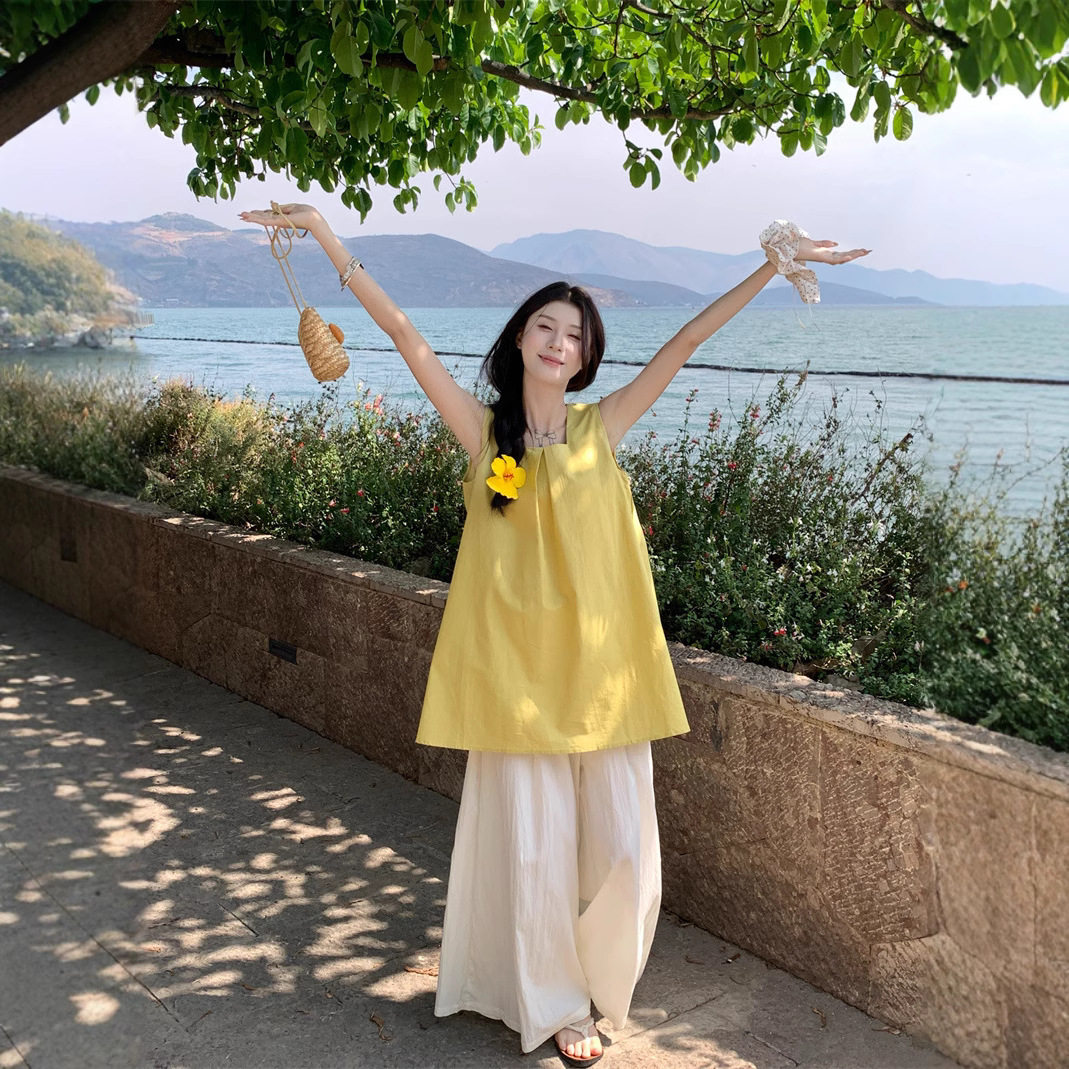 夏季轻薄透气挂脖A字背心女显白
