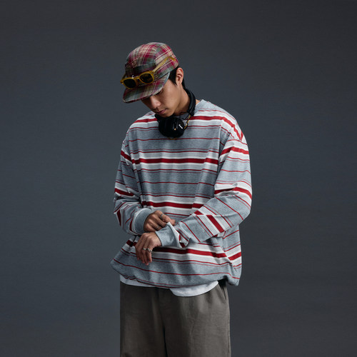 BananaClub“Stripe Tee”休闲复古宽松抽绳条纹长袖T恤