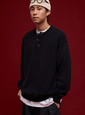 BananaClub“Buttons Knit”纯棉复古亨利领休闲针织衫长袖T恤