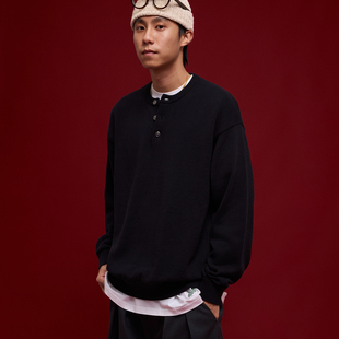 长袖 BananaClub 纯棉复古亨利领休闲针织衫 Knit T恤 Buttons