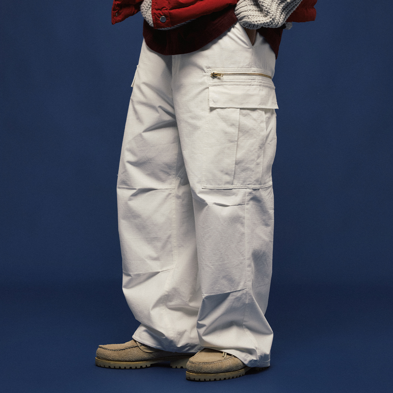 BananaClub“Zipper Cargo”格子布休闲宽松拉链工装直筒长裤