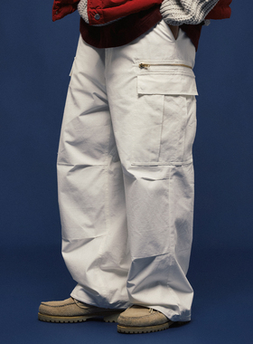 BananaClub“Zipper Cargo”格子布休闲宽松拉链工装直筒长裤