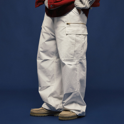 BananaClub“Zipper Cargo”格子布休闲宽松拉链工装直筒长裤