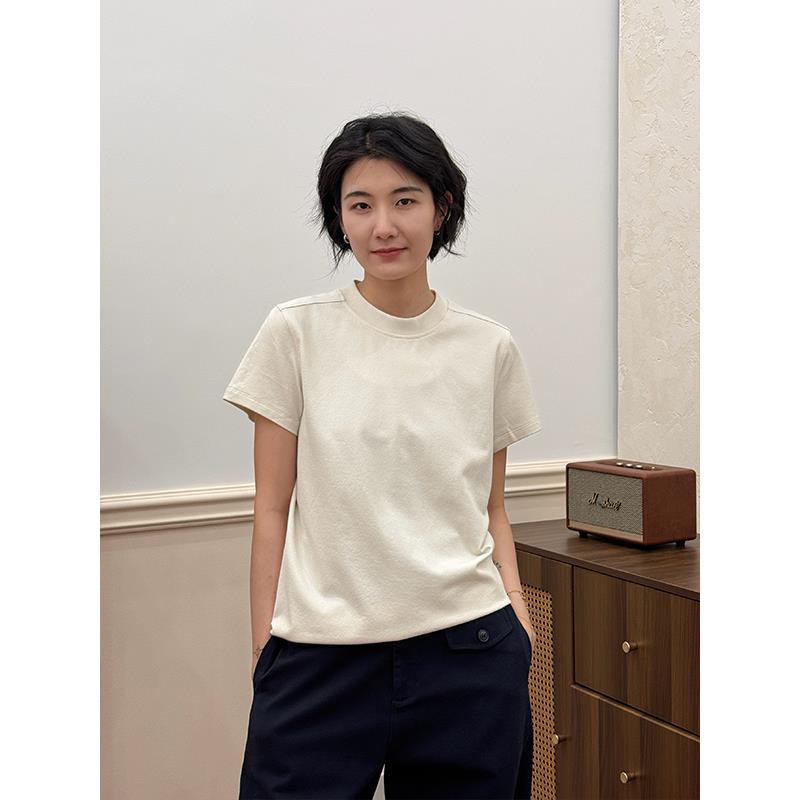 浪清 白色短袖t恤女夏2025新款休闲半袖体恤宽松显瘦圆领正肩上衣