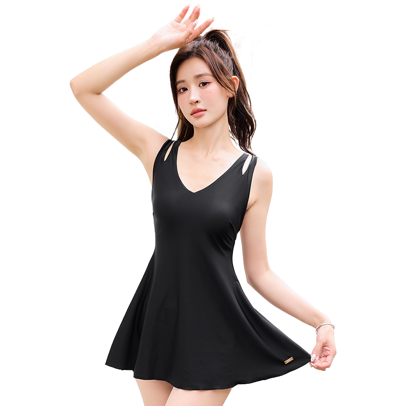 李宁吊带露肩女裙式泳衣