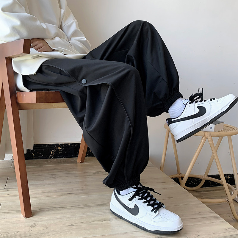 胖子日系ins束脚裤男大码休闲阔腿肥佬九分裤子秋季潮牌运动卫裤