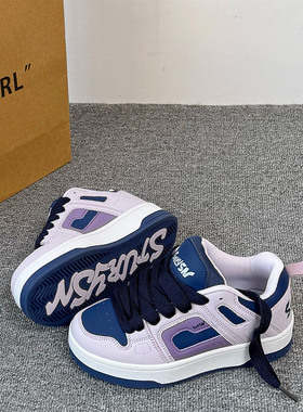 韩版学生小众兰紫色面包鞋ins潮2025冬季板鞋百搭运动休闲小白鞋