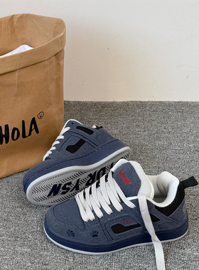 港风复古美式深蓝板鞋男ins潮2025冬季厚底百搭运动休闲面包鞋子