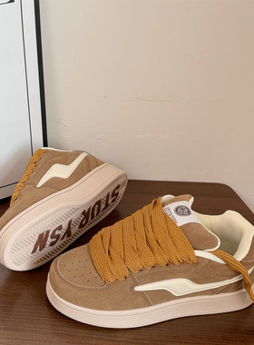 2025冬季新款小众棕米色面包鞋ins潮韩版学生板鞋百搭休闲小白鞋