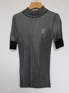 5387-1麦穗 优雅圆领中袖针织衫 修身复古套头内搭弹力毛衣