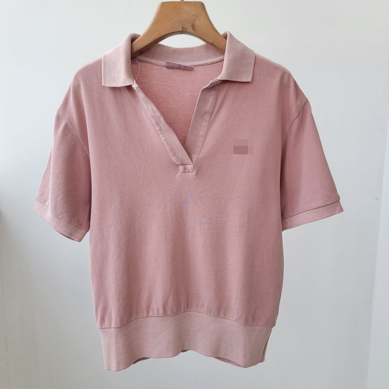 4589鱼 葡萄牙产 复古夏季显瘦蝙蝠袖polo衫上衣短袖V领套头T恤衫