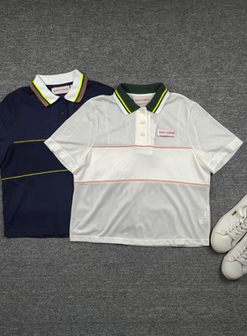4150鱼 法产 超透气速干运动POLO衫 翻领撞色网球服 宽松套头上衣
