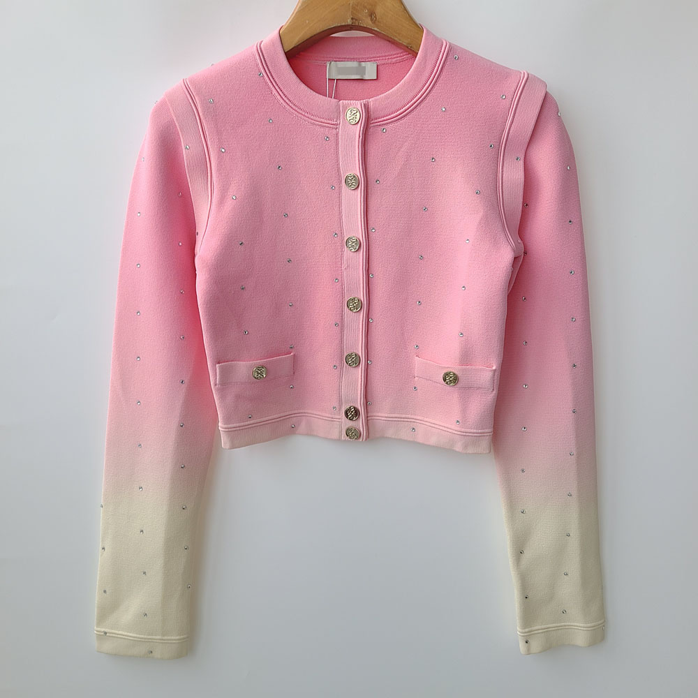 5104法式轻奢SD 高级感！钻石圆领针织衫 舒适亲肤渐变短款外套