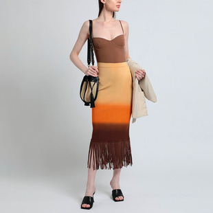 优雅女神穿搭针织中裙 超酷渐变流苏半身裙 通勤 轻奢SD 5310法式