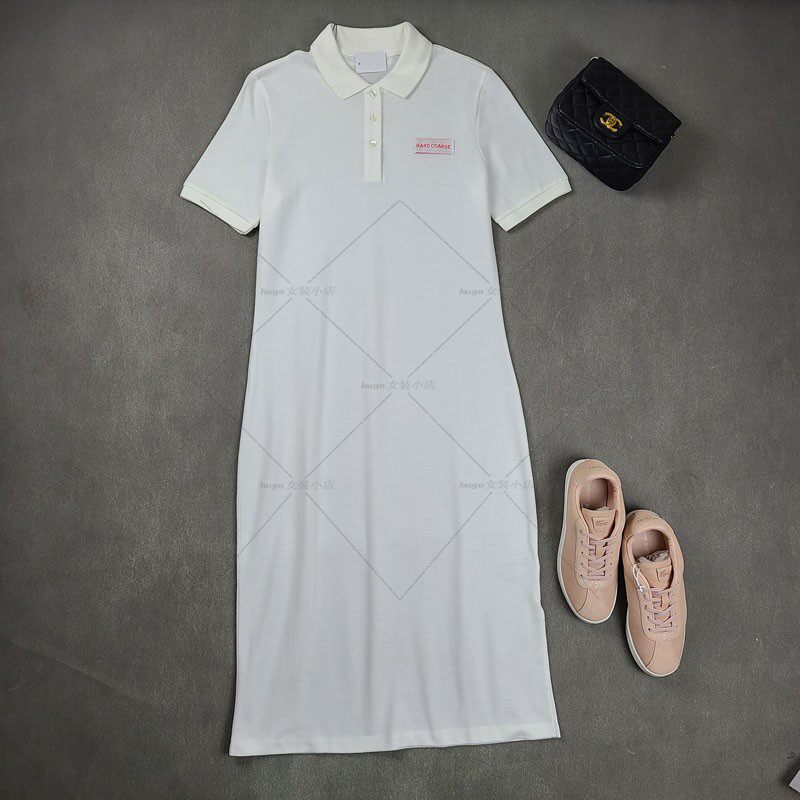 3654鱼 越南产 chao仙三粒扣POLO连衣裙 夏新长款翻领T恤连身长裙