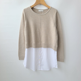 5102法式轻奢SD 针织拼接衬衫 办公室白领穿搭！圆领薄款毛衣套头