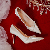 高级珍珠婚鞋 女2025年新款 秀禾新娘鞋 法式 不累脚主婚纱细跟高跟鞋