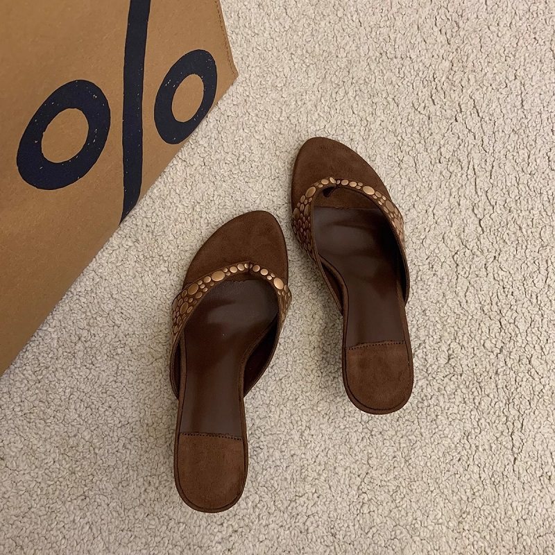 复古一脚蹬外穿人字拖鞋女棕色夹脚小众百搭2025夏季新款高跟凉拖,女鞋,人字拖,淘宝优惠券,粉丝福利购,淘宝优惠卷