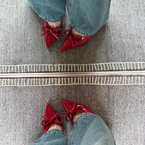 单鞋复古蝴蝶结包头高跟鞋新款女