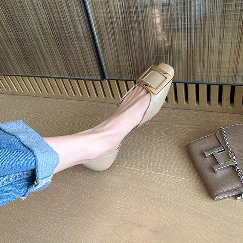 平底方头浅口方扣单鞋女2025新款