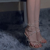 细跟罗马一字扣带方头露趾凉鞋 性感水钻高跟鞋 女 新款 网红2026夏季