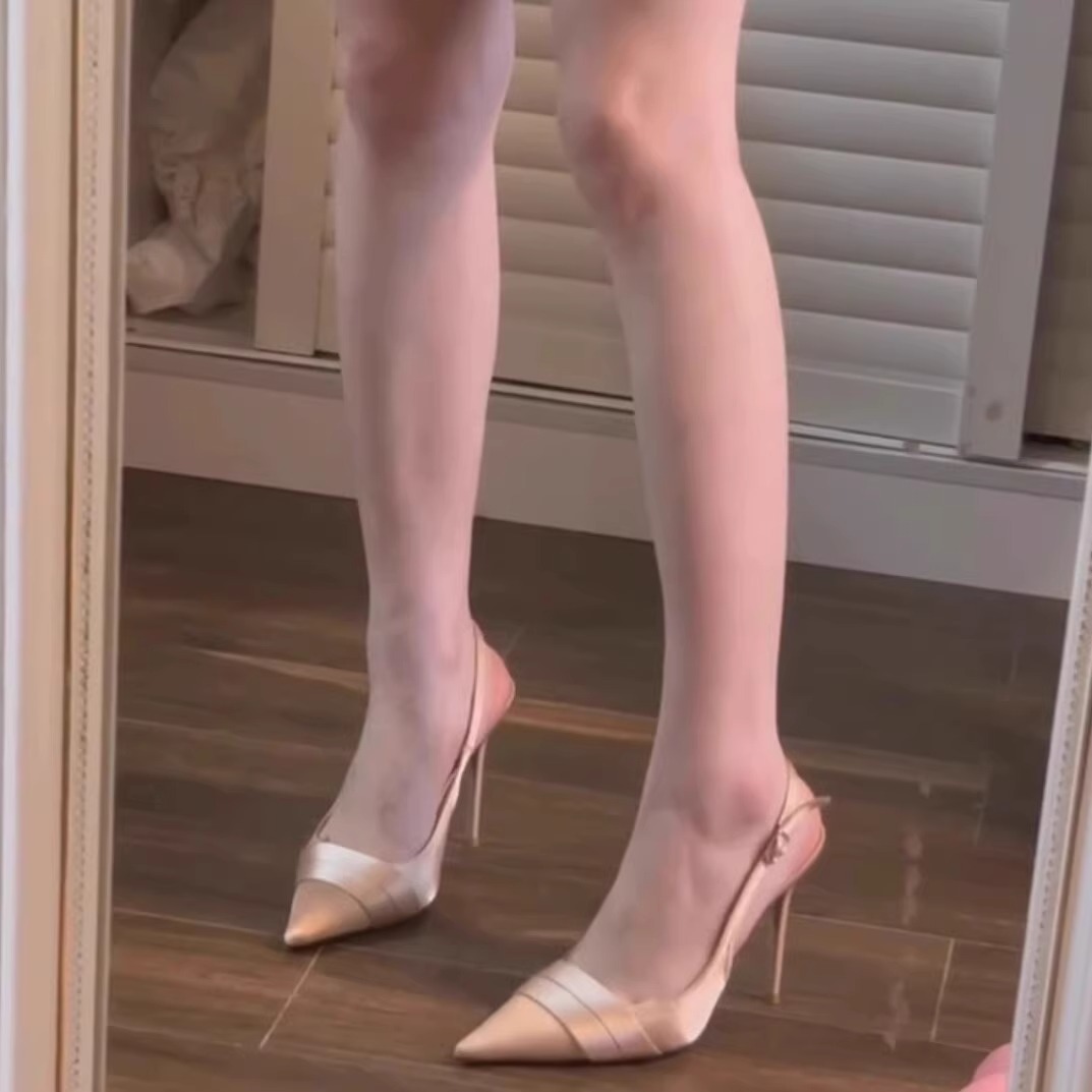 细跟一字带包头气质高跟鞋新款女