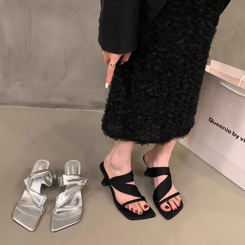 粗跟法式气质高跟凉拖鞋新款