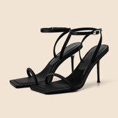 一字带黑色凉鞋 女设计感小众气质名媛 百搭高跟鞋 女2025年新款 夏季