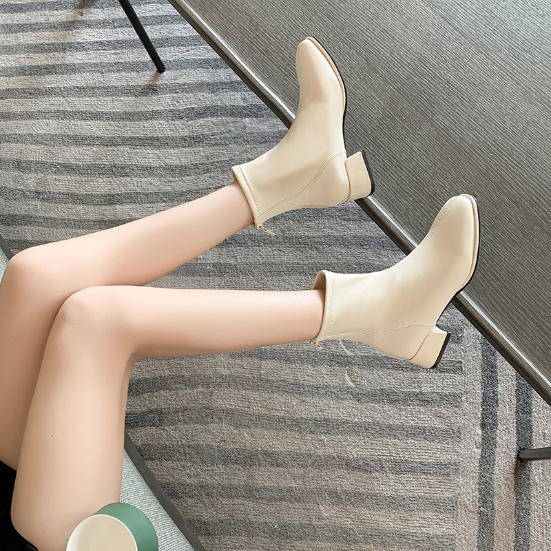 网红冬季百搭后拉链方头瘦瘦靴