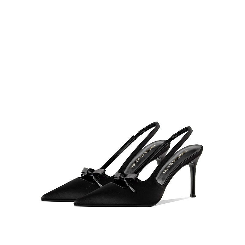 蝴蝶结包头后空百搭高跟鞋女新款