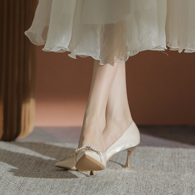 法式高跟鞋女设计感气质尖头细跟