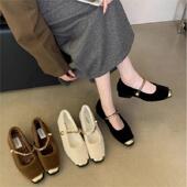 加绒黑色晚晚船鞋 粗跟法式 子2025秋冬季 新款 小香风玛丽珍单鞋 女鞋