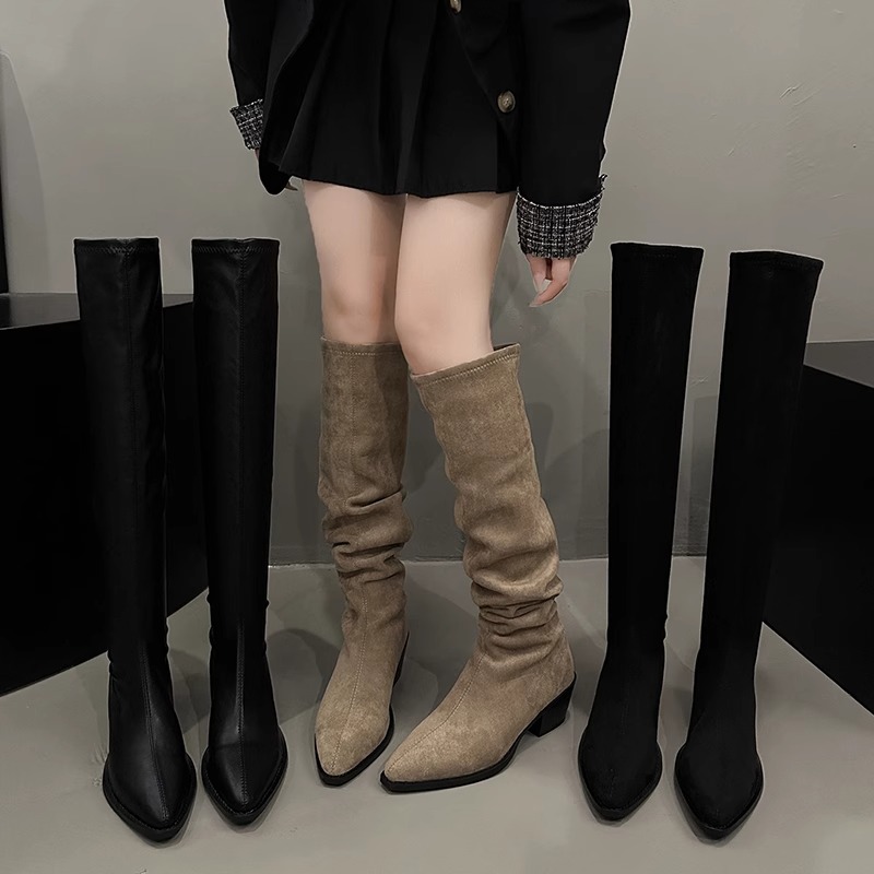 瘦瘦靴粗跟过膝长筒靴2024年新款