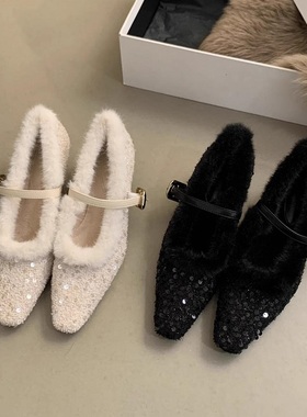 法式仙女细跟高跟鞋2025韩版气质温柔毛毛鞋女外穿女士玛丽珍鞋子