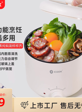 ICOOK 宿舍迷你电煮锅1.2L小型1一2人蒸煮辅食锅一体式单人泡面锅