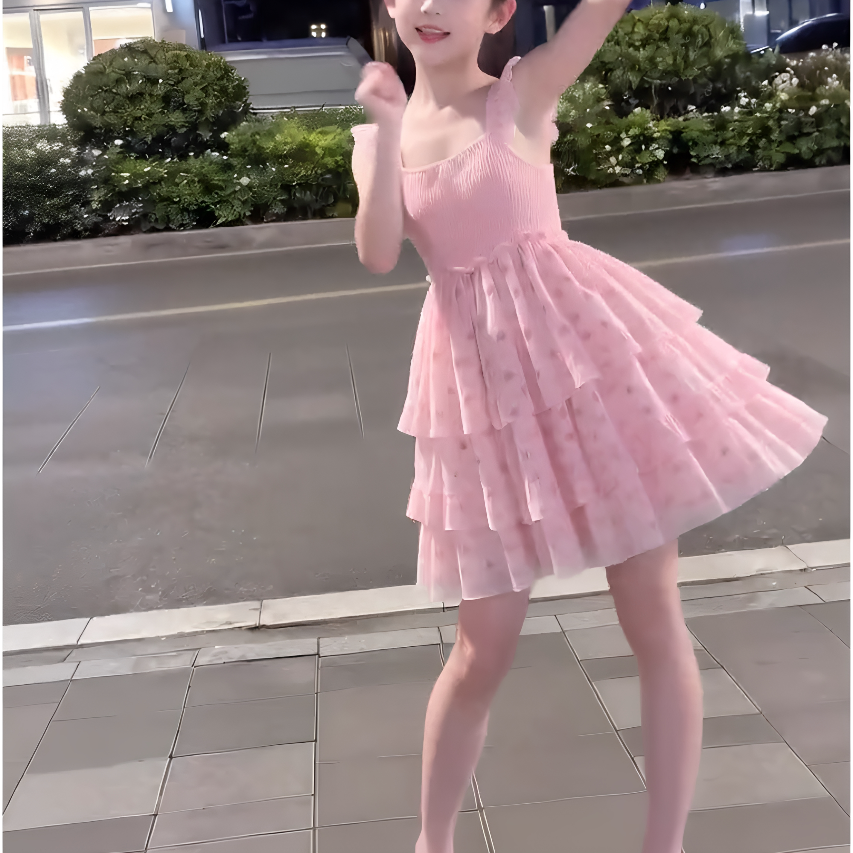 韩版女童2026夏季新款粉色爱心小飞袖网纱连衣裙小女孩甜美公主裙
