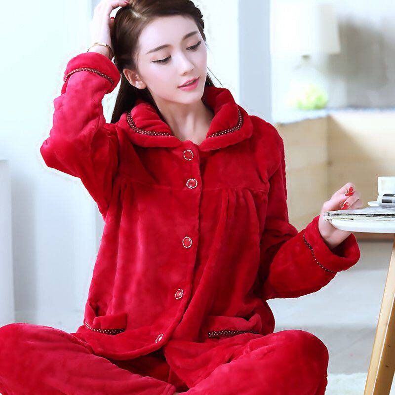 睡衣女秋冬珊瑚绒韩版大