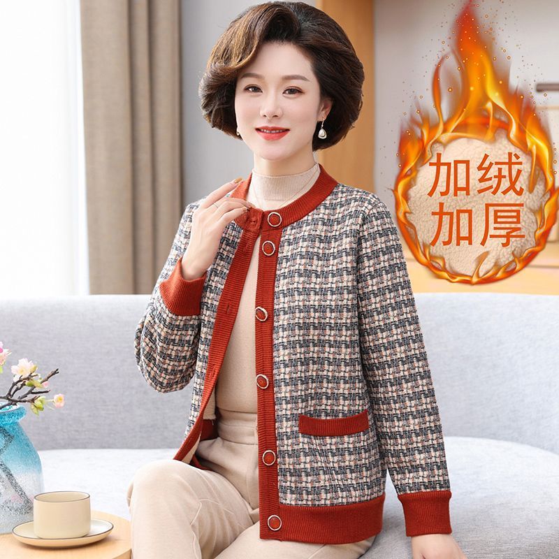 妈妈加绒加厚印花秋冬装