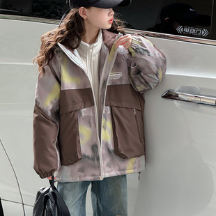 女童外套冲锋衣秋冬款2025新款中大童加绒加厚三合一可拆卸派克服