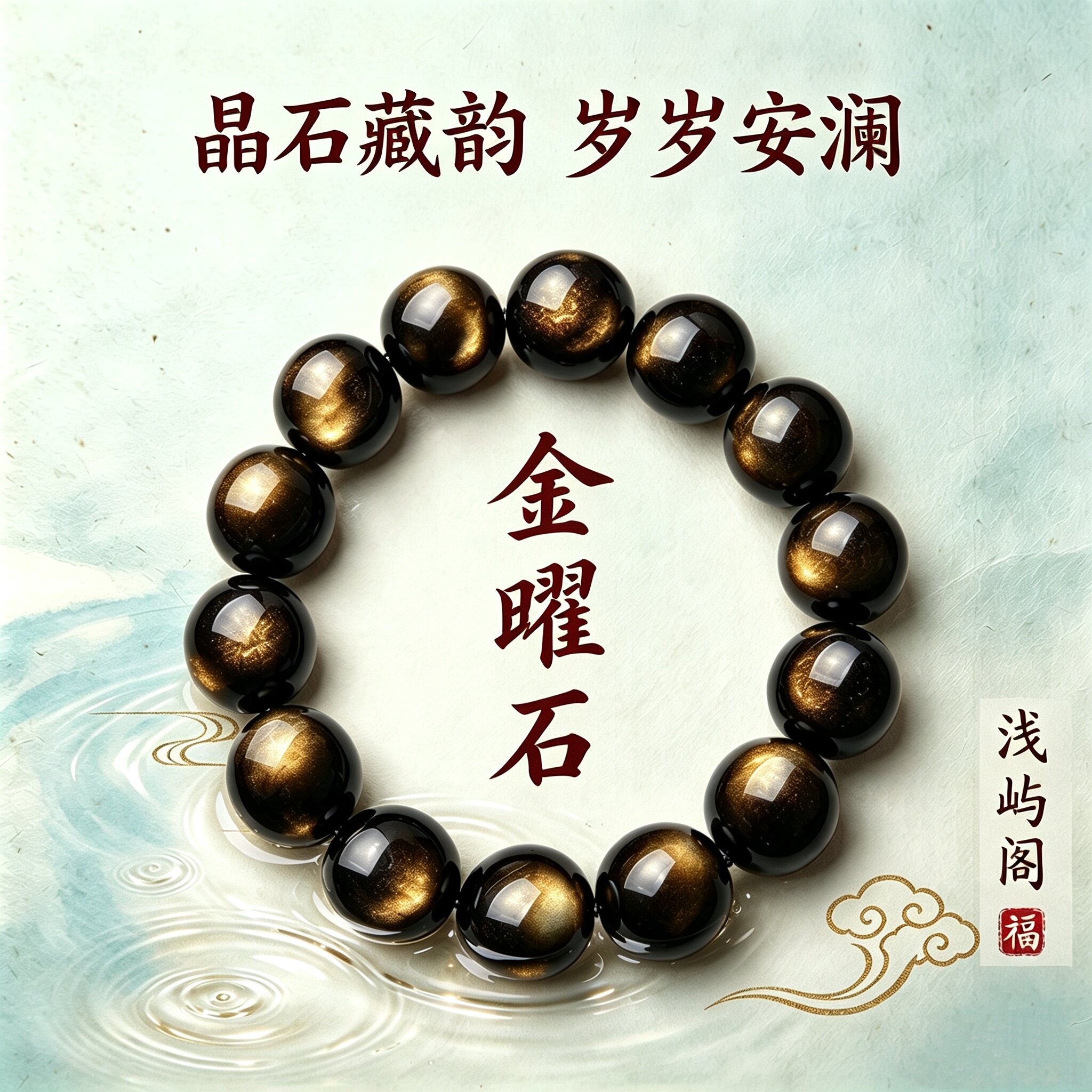 水晶手串手链女DIY黑曜石金曜石串珠佛珠天然生日礼物男士情侣