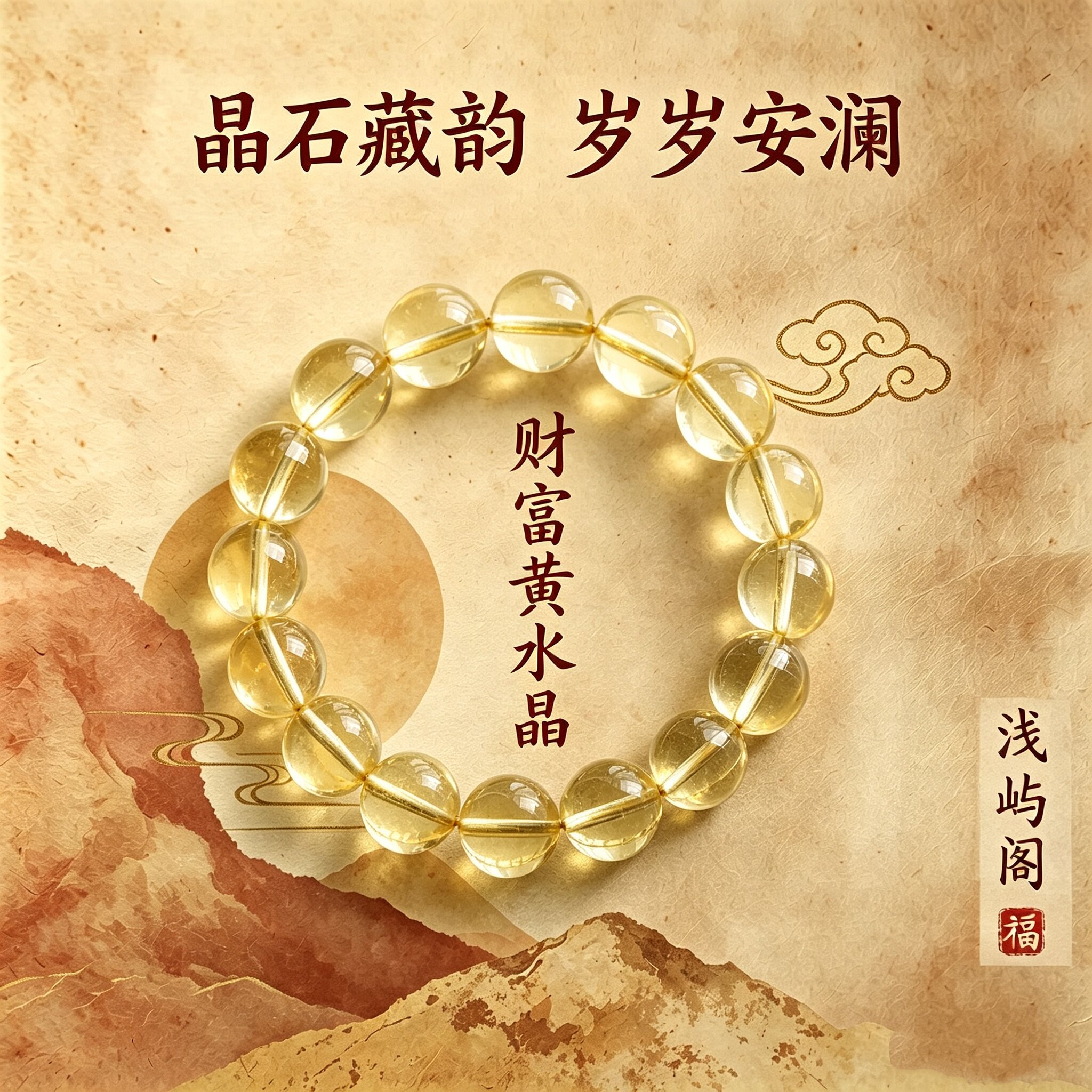 手链圆珠女水晶手链黄水晶手串