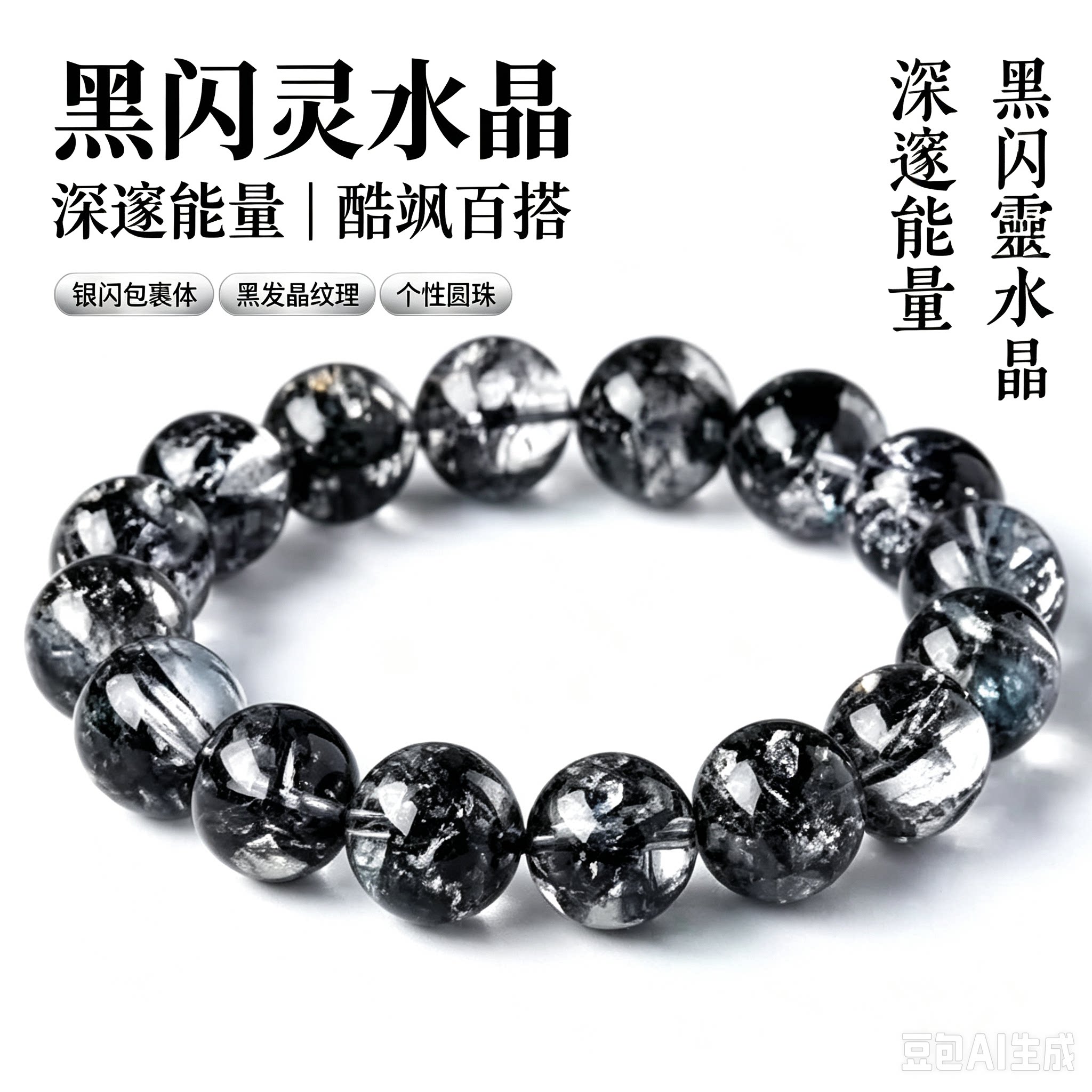 爆闪天然黑云母手串基蒙配件钻