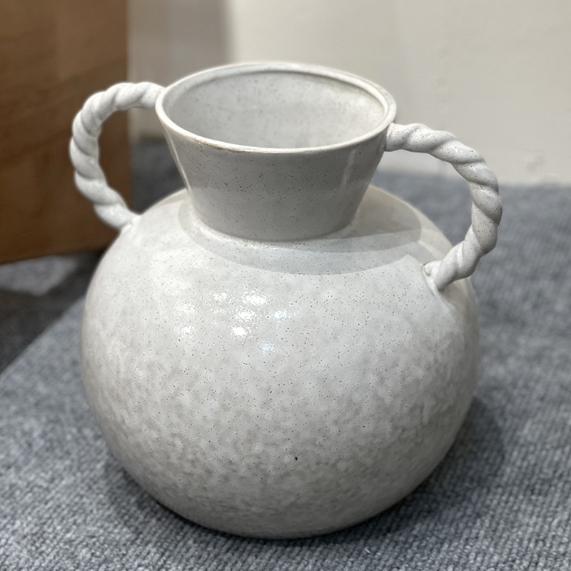 乐梦 侘寂风大花瓶双耳陶瓷麻绳花器酒店民宿日式复古艺术装饰品
