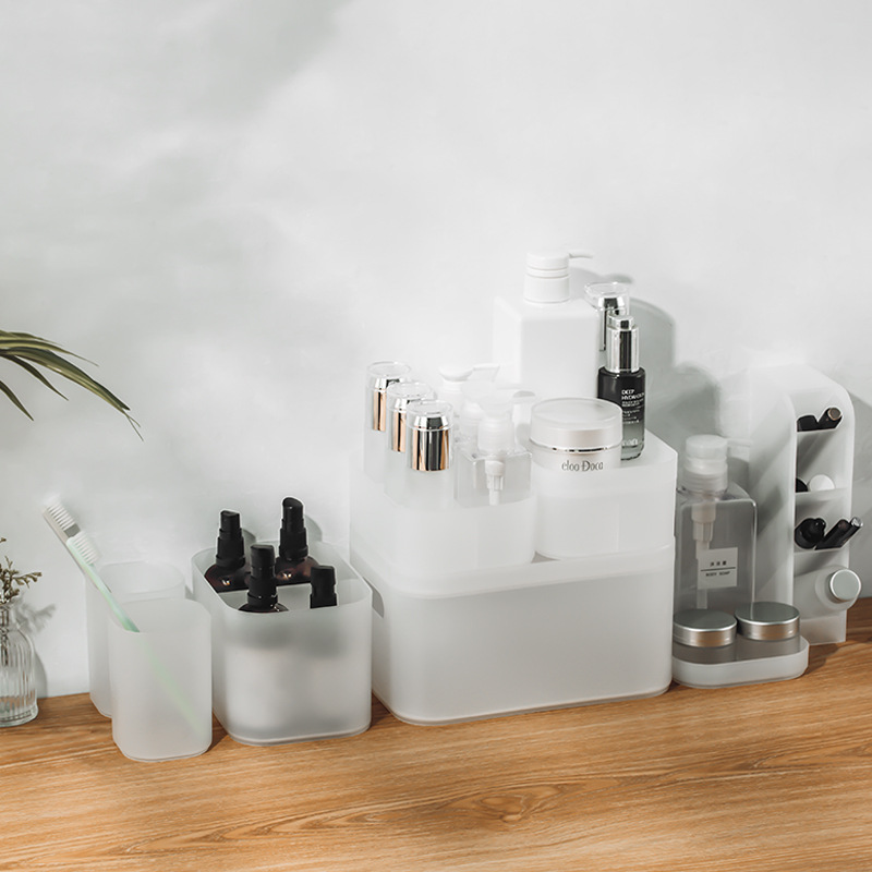 桌面收纳盒塑料磨砂透明带盖口红面膜护肤品置物架化妆品整理盒