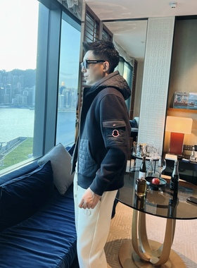 轻奢系列冬季男士玛雅拼接夹克羊毛混纺夹棉连帽大气保暖高级外套