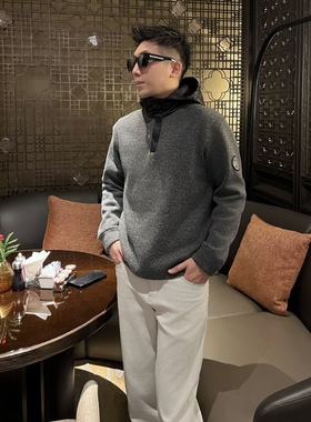 【半开连帽】秋冬羊毛混纺加绒加厚保暖长袖卫衣上衣高级感男装