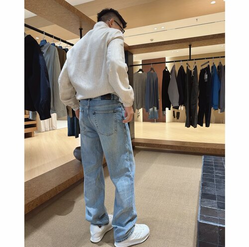 26s复古牛王12盎司洗水纹理宽松高腰休闲直筒牛仔裤子1617