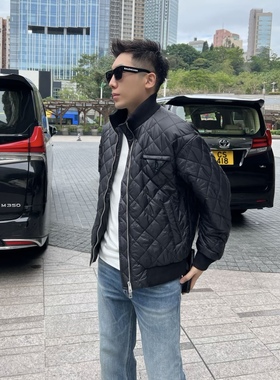 菱格三角标痞帅男装翻领棉服上衣保暖夹棉立领外套男士夹克棉衣