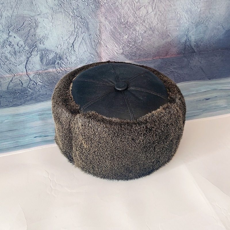 冬季保暖男士貂皮帽子新款无檐海豹貂真皮乌克兰帽平顶帽防寒护耳